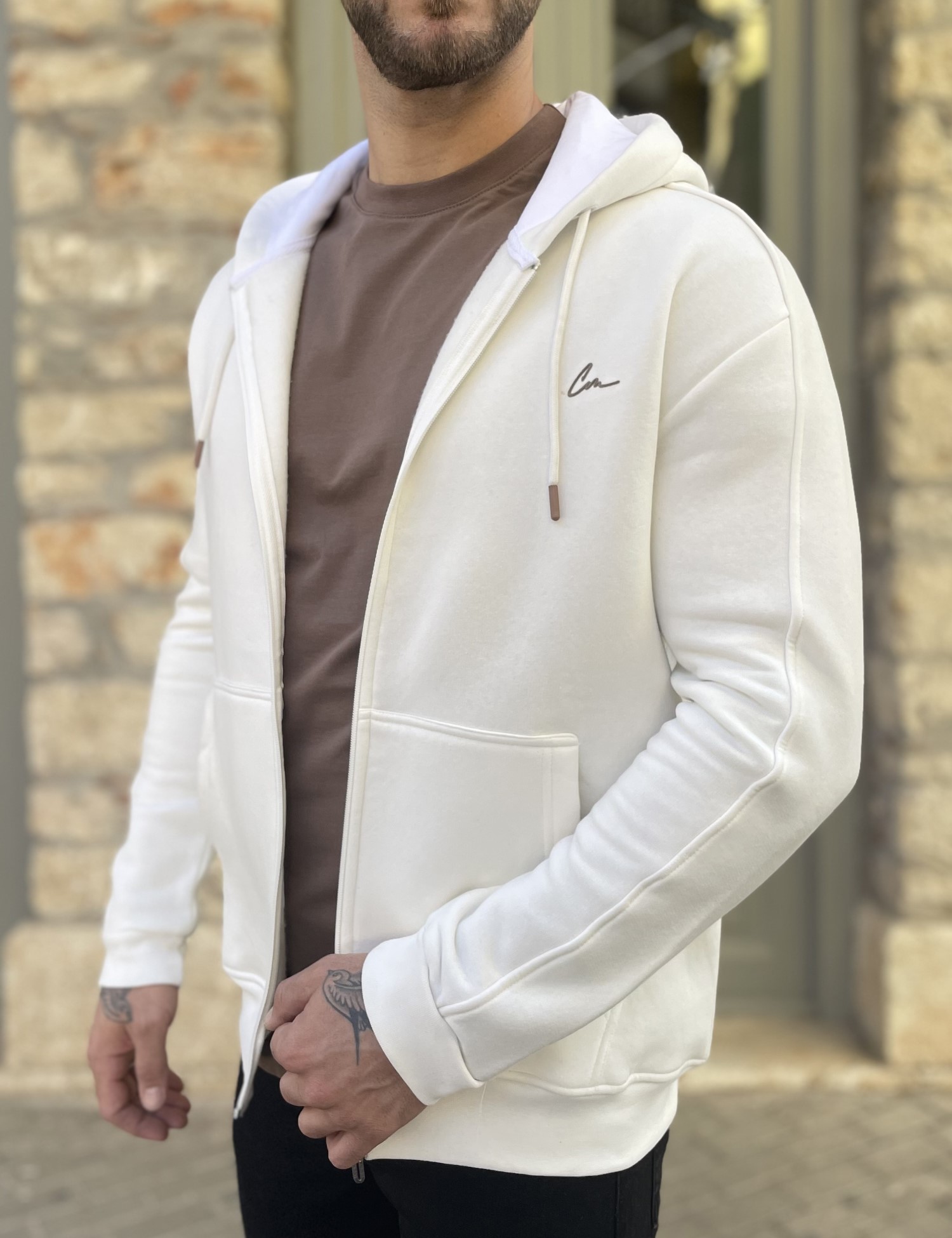 Ανδρική λευκή ζακέτα φούτερ 4277L φωτογραφία